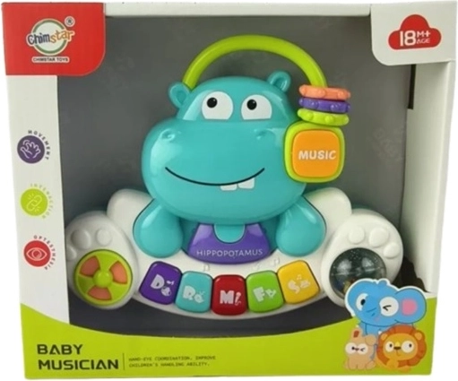Pianoforte per bambini con motivo ippopotamo in scatola
