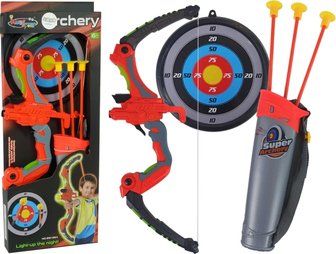 Set da tiro con arco, scudo e frecce con ventose, arancione, 62 cm