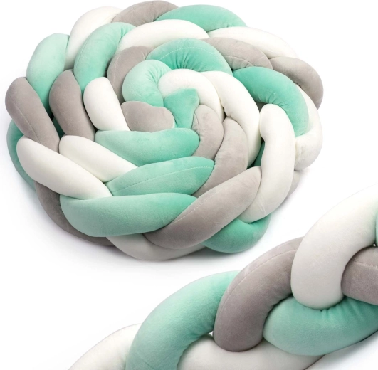 Paracolpi intrecciato per lettino Ricokids 2 m – menta e grigio