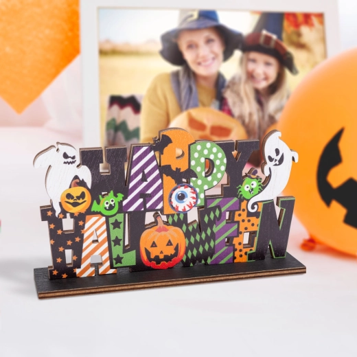 Decorazione natalizia in legno da mensola Happy Halloween