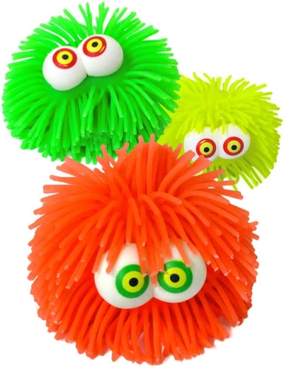 Morbida pallina di gomma antistress con frange, luce e grandi occhi 8 cm - 1 pezzo