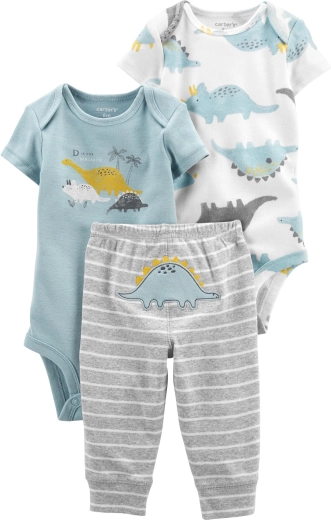 Carter's set 3 pezzi di body a manica corta e pantaloni della tuta per bambini con motivo di dinosauri – Taglia 56
