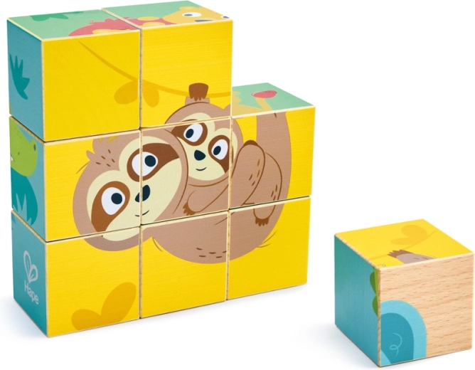 Puzzle cubi in legno animali selvatici Hape