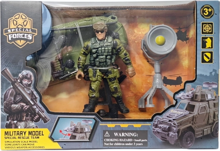 Set militare con action figure di soldato, veicolo e accessori