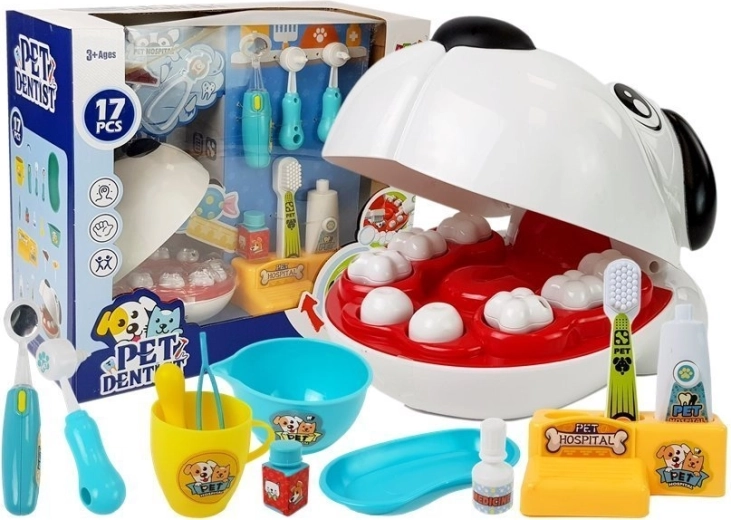 Set veterinario da dentista per bambini con cagnolino e strumenti dentali