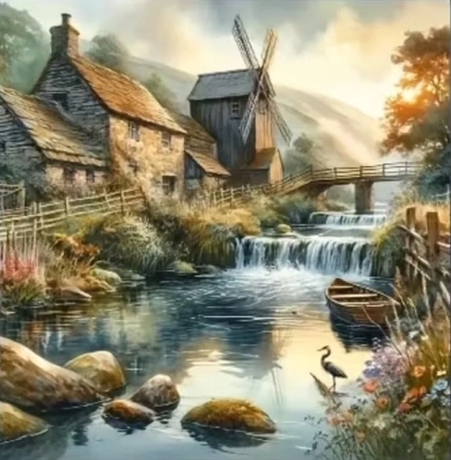 Norimpex pittura con diamanti Mulino sul fiume 30 × 40 cm