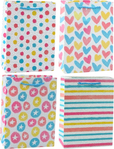 Borsa regalo colorata cuori, stelle, pois, strisce