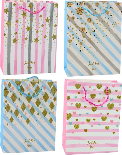 Sacchetto regalo di carta blu rosa con scintille 23 x 18 x 10,5 cm