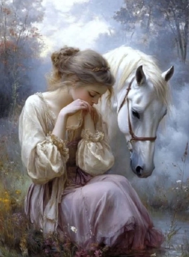 Pittura con i numeri – ragazza con cavallo 40 × 50 cm