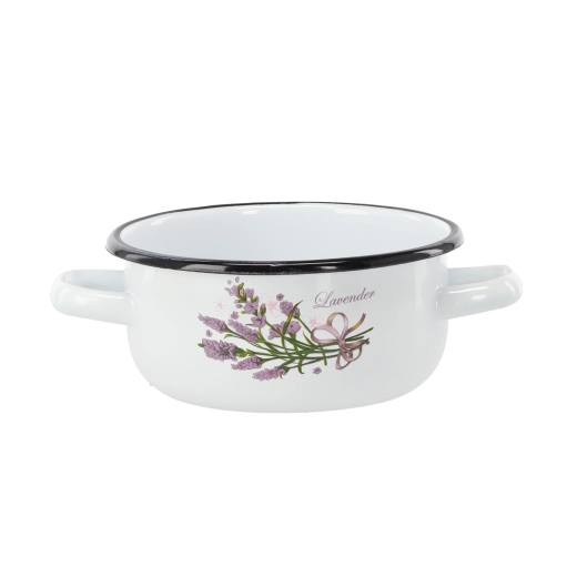 Pentolino smaltato con due manici 1,5 l, 16 cm, bianco – motivo lavanda
