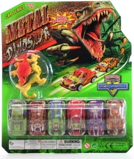 set di mini auto dinosauro e figure di dinosauri (6 auto + 4 figure)