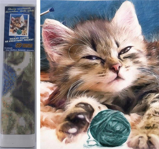 Pittura con diamanti – gattino con gomitolo 30 × 40 cm