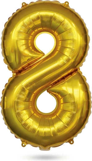 Palloncino di compleanno in foil a forma di numero 8, dorato, 84 cm