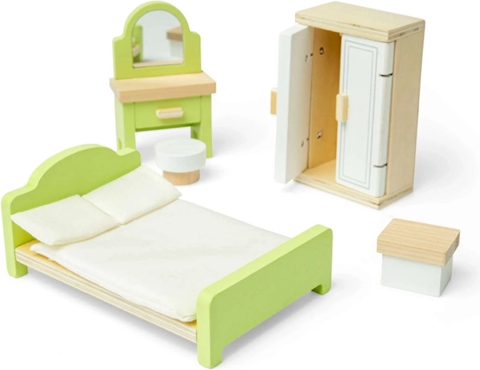 Bigjigs Toys camera da letto in legno per casa delle bambole