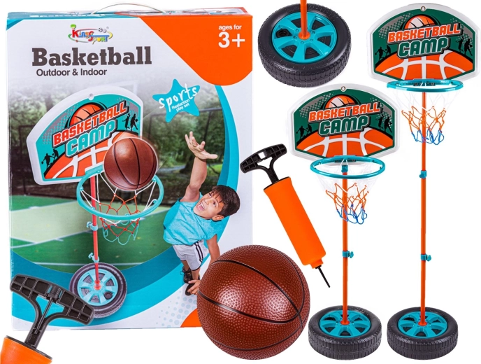 Canestro da basket per bambini su supporto con palla e pompa