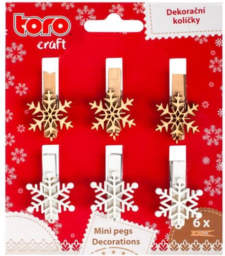 Mollettine in legno Fiocco di neve 3,5 cm – set da 6 pz
