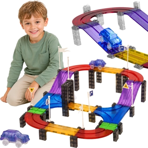 Pista da corsa magnetica Woopie con auto luminosa, 137 pezzi