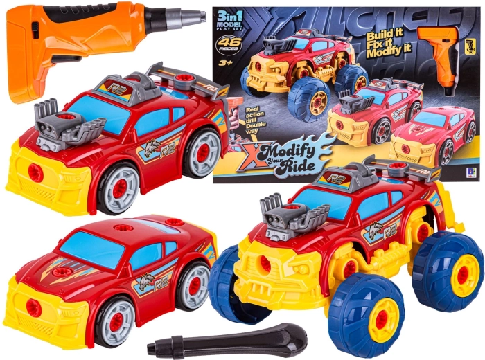 Auto sportiva e fuoristrada smontabile 3 in 1 con tuning e cacciavite (monster truck)