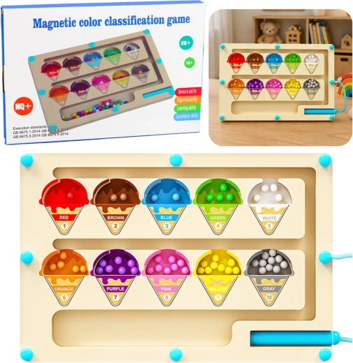 Labirinto magnetico Montessori in legno per la classificazione dei colori