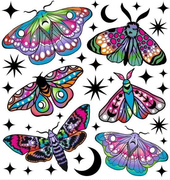 immagini termoadesive colorate – piccole falene, foglio piccolo