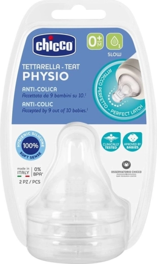 Chicco tettarella per biberon Physio flusso lento 0m+, 2 pz