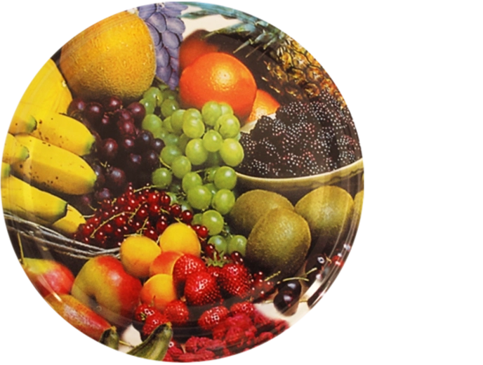 Coperchi per vasetti con motivo banana 66 mm, 4 linguette, 1100 pz