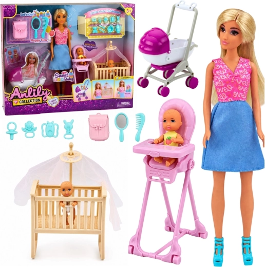 Set di bambole Anlily mamma con gemelli e accessori