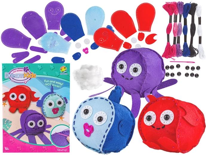 Kit creativo di ricamo per cucire peluche e cuscinetti – animali marini