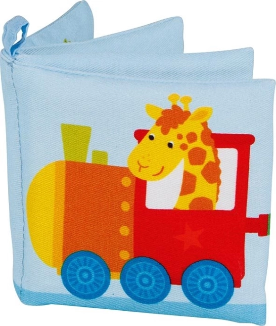 Libricino frusciante in cotone con squeaker – trenino