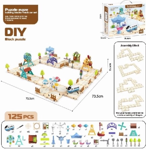 Puzzle città a blocchi con giostra e autobus (125 pezzi)