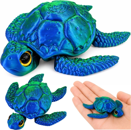 Figurina di tartaruga marina 3D con pinne e testa mobili, blu-verde 8 cm