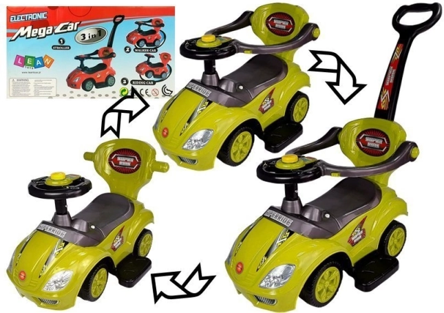 Monopattino con asta di guida Mega Car 3 in 1 – giallo