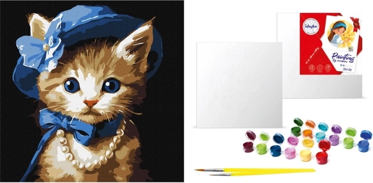 Malow.po Dipingere con i numeri 30 × 30 cm – gattina con cappello