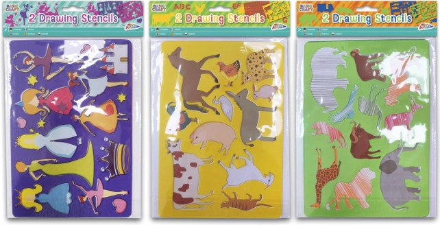 Stencil da colorare per bambini 2 in 1 - Animali domestici, Animali selvatici e Principesse