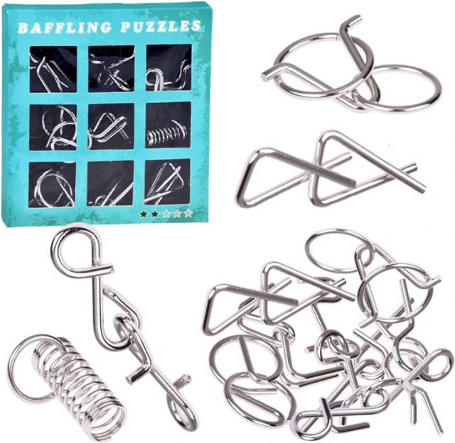 Set di rompicapi in filo metallico – 9 pezzi