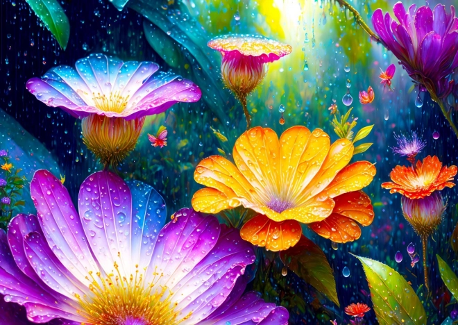 Puzzle Fiori sotto la pioggia 1000 pezzi