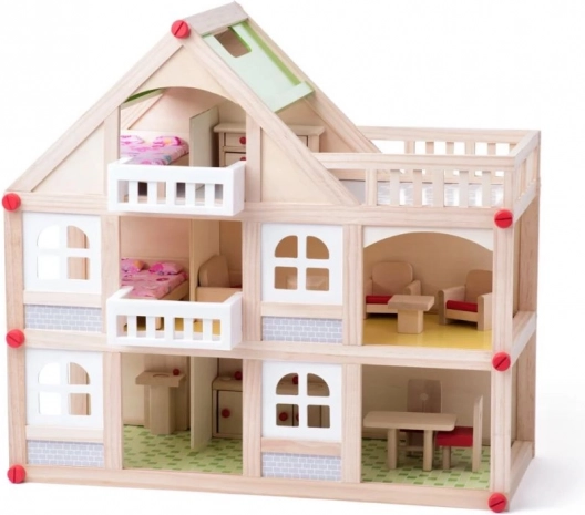 Casetta per bambole a due piani con terrazza