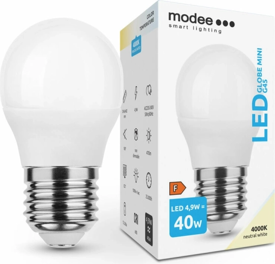 Lampadina LED Modee Globe Mini G45 4,9 W E27, 470 lm, bianco neutro