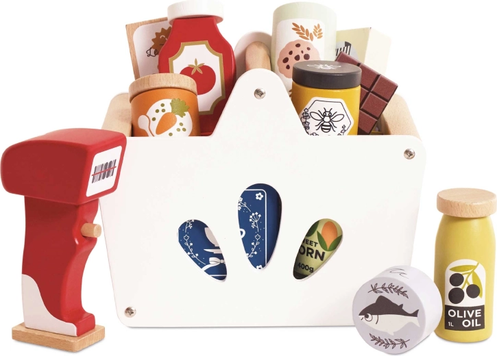Carrello della spesa in legno Le Toy Van con alimenti e scanner per bambini