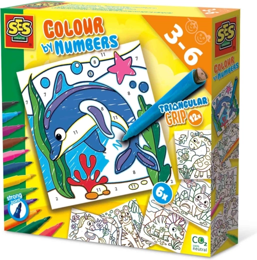 Colorare animaletti con i numeri con pennarelli triangolari