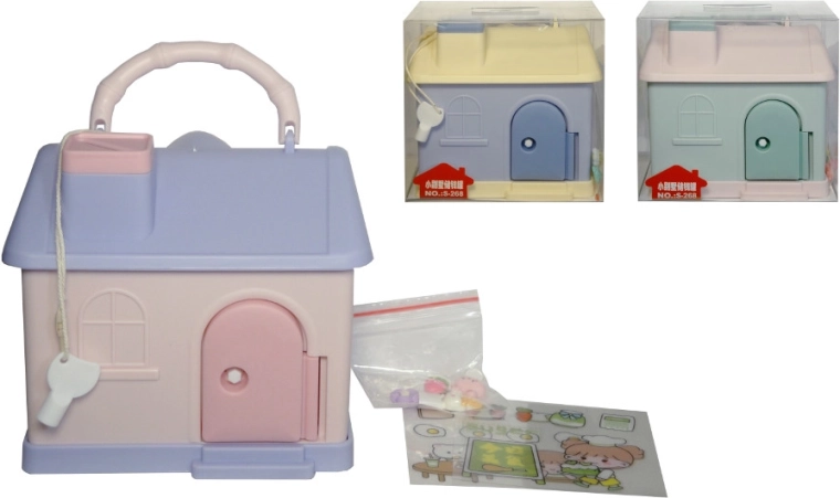 Salvadanaio a casetta con chiave e manico per bambini