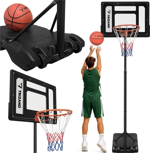 Canestro da basket su supporto Trizand 259 cm con altezza regolabile e pallone