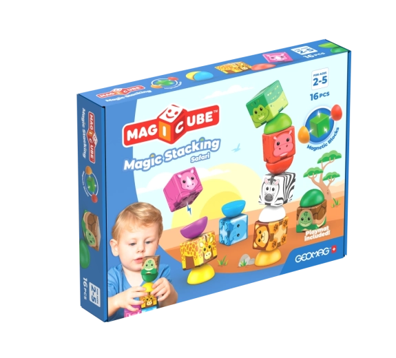 Geomag Magicube Safari, set da costruzione magnetico con animaletti, 16 pezzi
