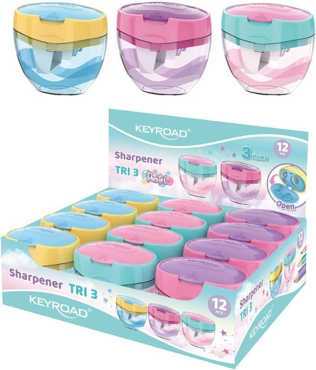 Temperamatite Keyroad Tri Plus pastello, a tre fori con contenitore ad alta capacità