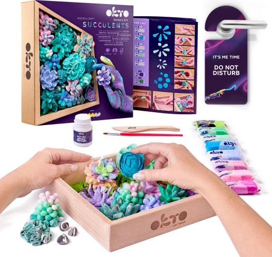 Okto Tenderness set artistico – succulente in cornice di legno 21 × 21 cm