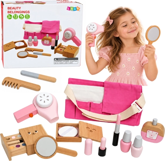 Set cosmetico in legno per bambini con beauty case, 12 pezzi