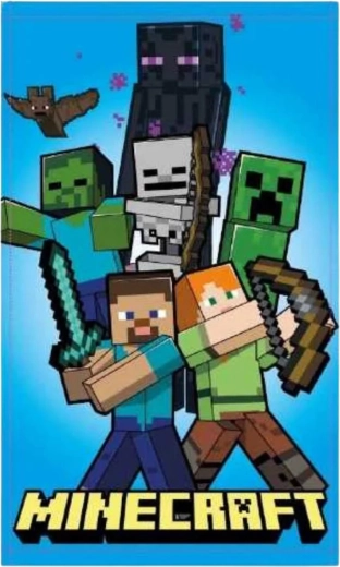 Asciugamano per bambini Minecraft 30 × 50 cm con Steve, Alex, Creeper ed Enderman