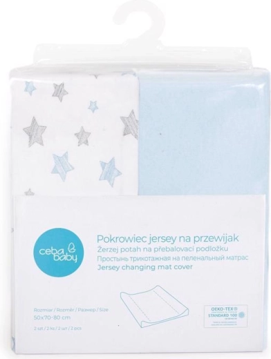 Ceba Baby rivestimento per fasciatoio 50 × 70 cm, 2 pz, blue + blue stars