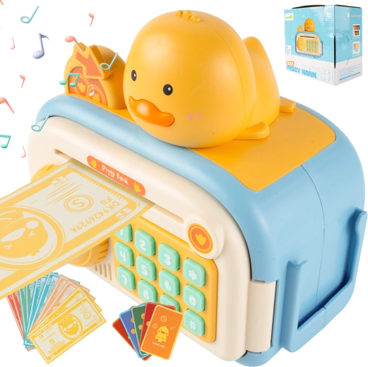 Salvadanaio elettronico per bambini a forma di cassaforte Kaczuszka con PIN e impronta digitale