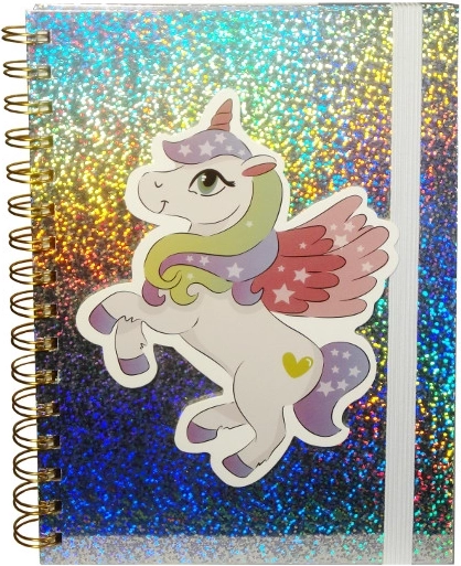 Diario olografico con unicorno e elastico